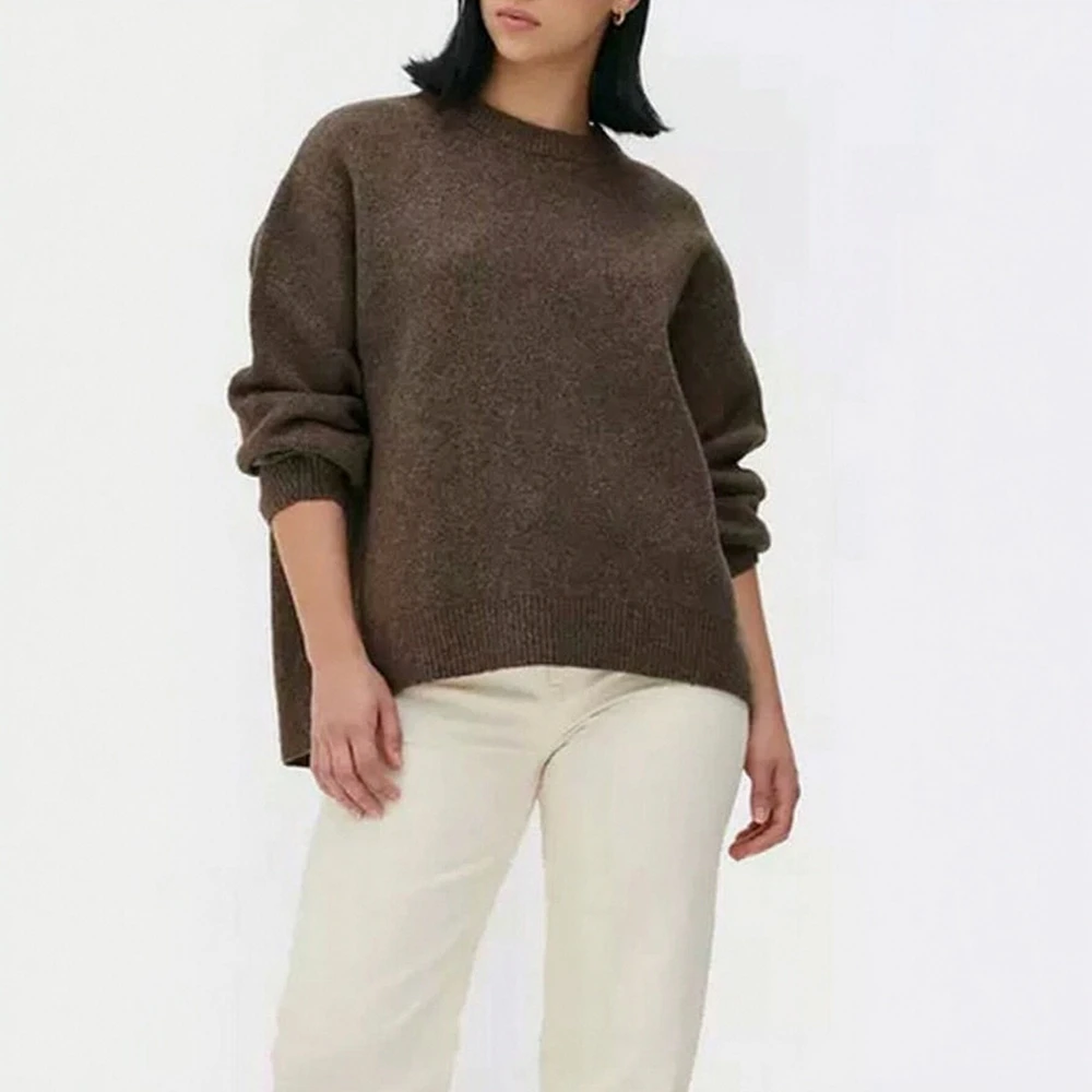 

Women's Autumn Sweaters Simple Casual Plain Long Sleeve Round-Neck Daily Basic Top Fashionable Comfortable Knitwear