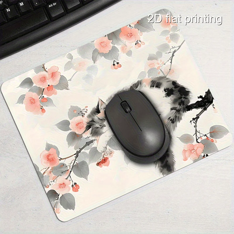 Phalaenopsis 고양이 패턴 사각 마우스 패드, 미끄럼 방지 고무, 내구성, 세탁 가능, 고품질, 게이머 및 기숙사에 적합