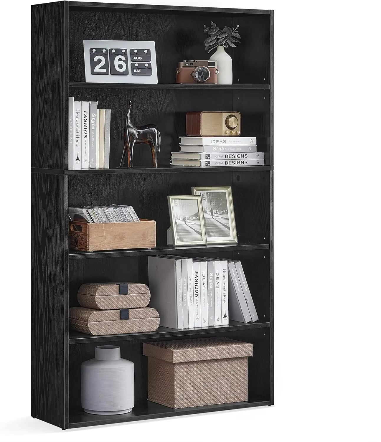 VASAGLE Bookshelf, 31.5 Inches Wide, 5-Tier Open Bookcase with Adjustable Storage Shelves, Floor Standing Unit, Ebony Black