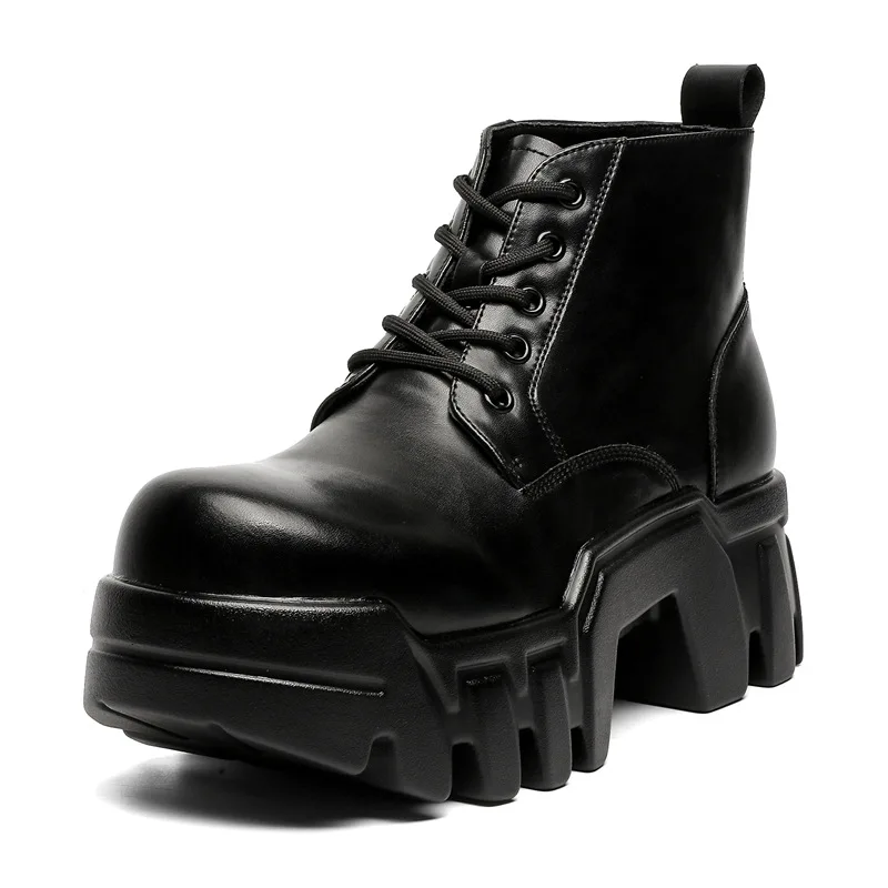 England style mens casual stage nightclub platform boots lace-up original leather shoes black designer cowboy boot ankle botas