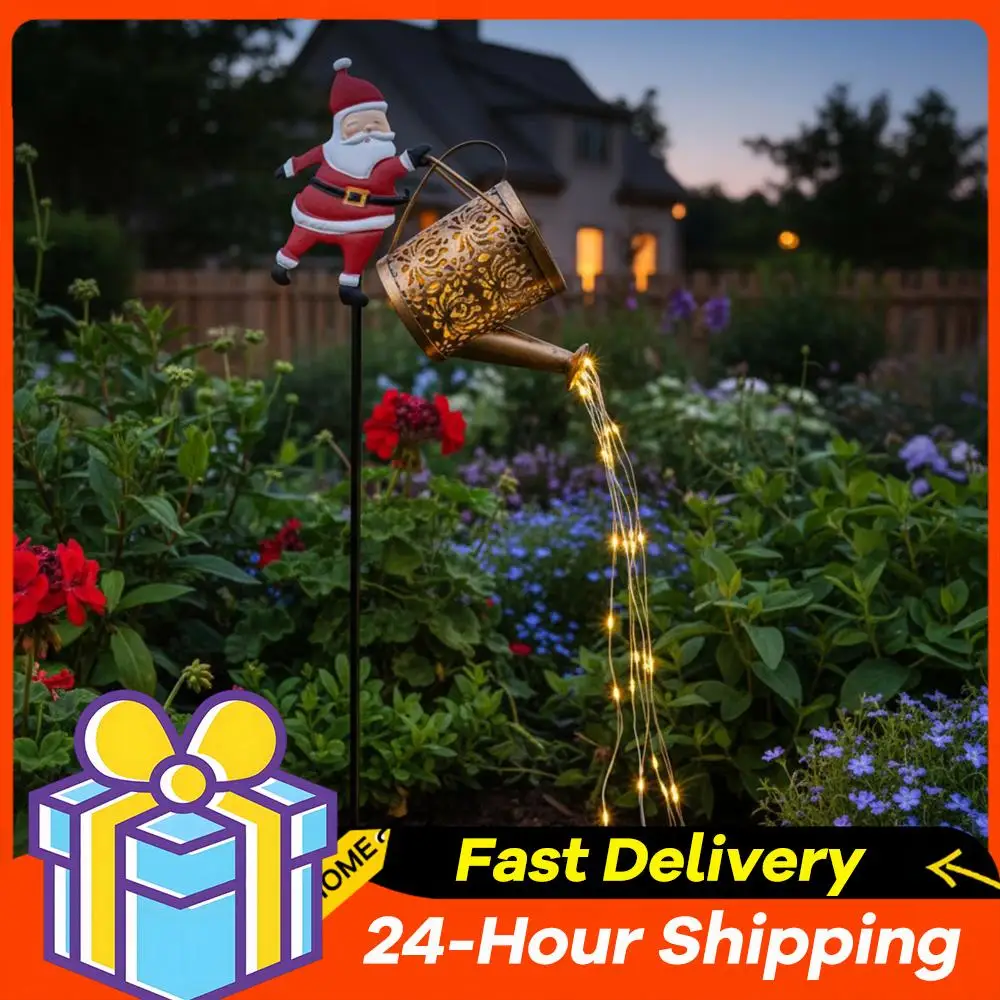 

Уличные рождественские солнечные фонари для чайников Санта-Клауса, садовые лужайки, рождественские огни, солнечная лейка Санта-Клауса со светодиодной подсветкой, декоративная