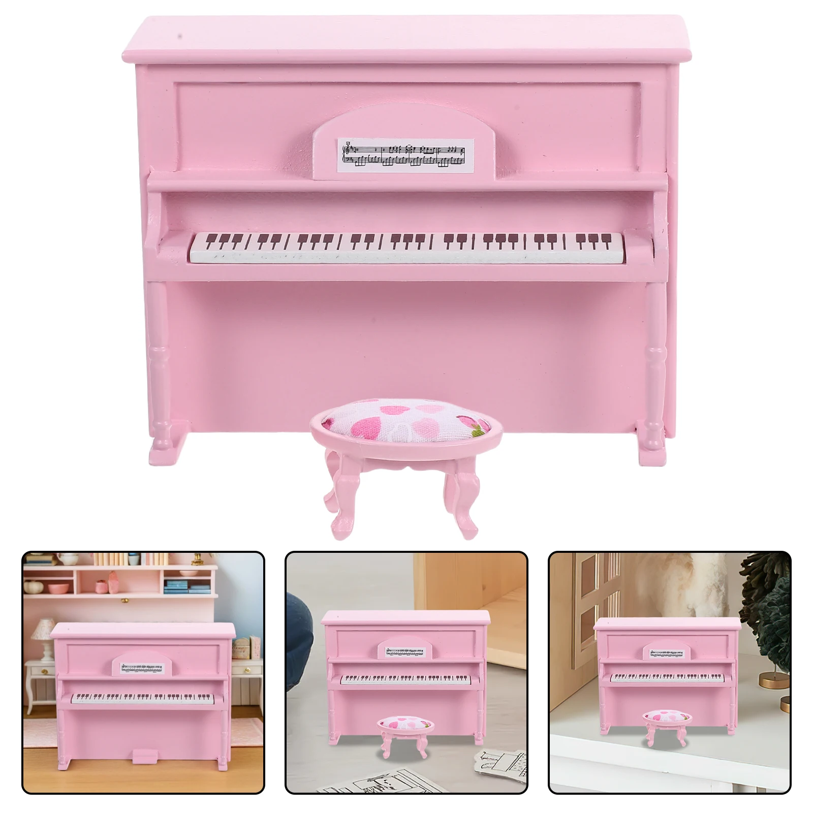 

1 set 1 Set Miniature For Dollhouse 1:12 Scale Elegant Upright With Stool Realistic Music Instrument Decoration Kids Room Home
