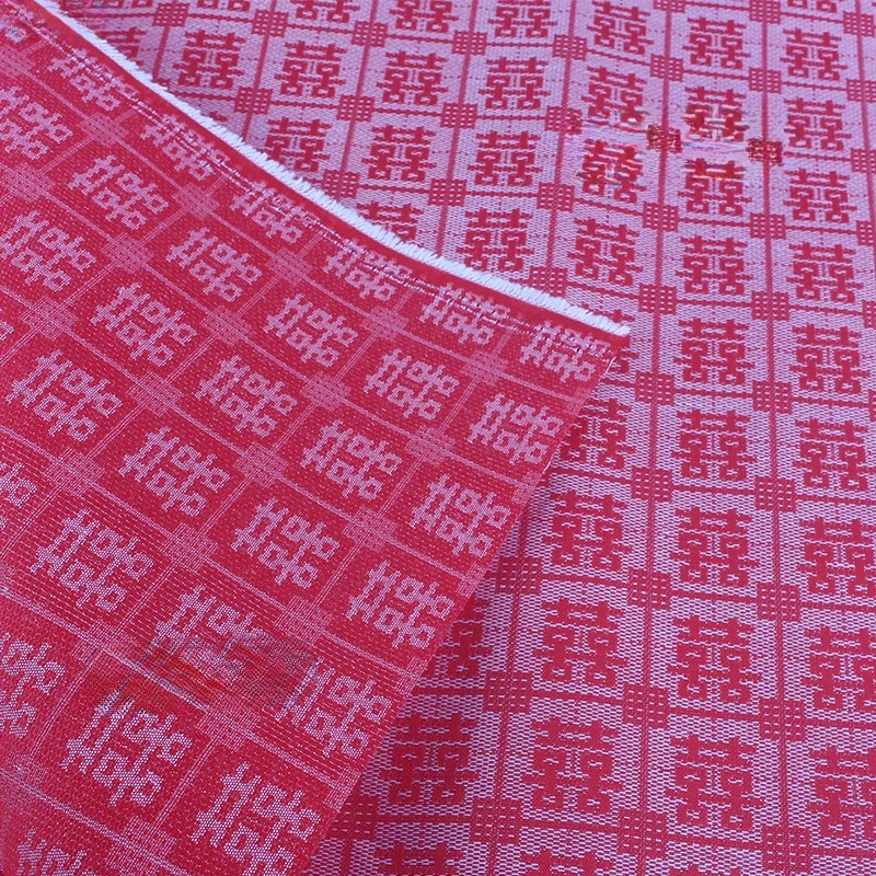 Chinese Style Happy Word Jacquard Fabric Engagement Bouquet Wedding Round Packaging Handmade DIY Luggage Bag Tablecloth Fabric