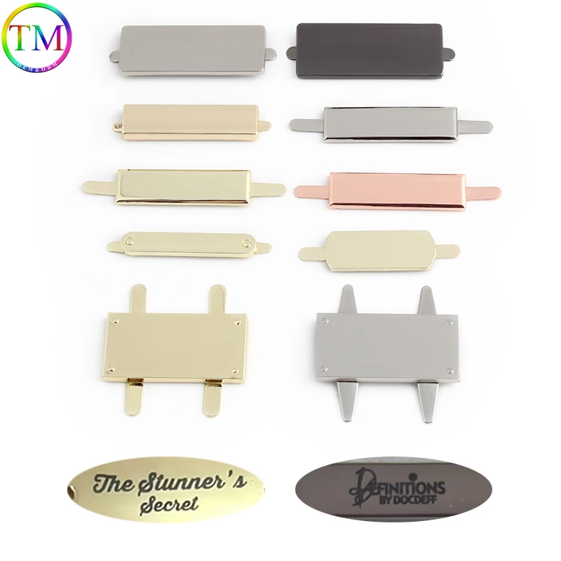 

100Pcs Metal Mameplate with Black Font Brand Logo Tag Laser Engraved Rectangular Custom Metal Label for Bag Purse Leather