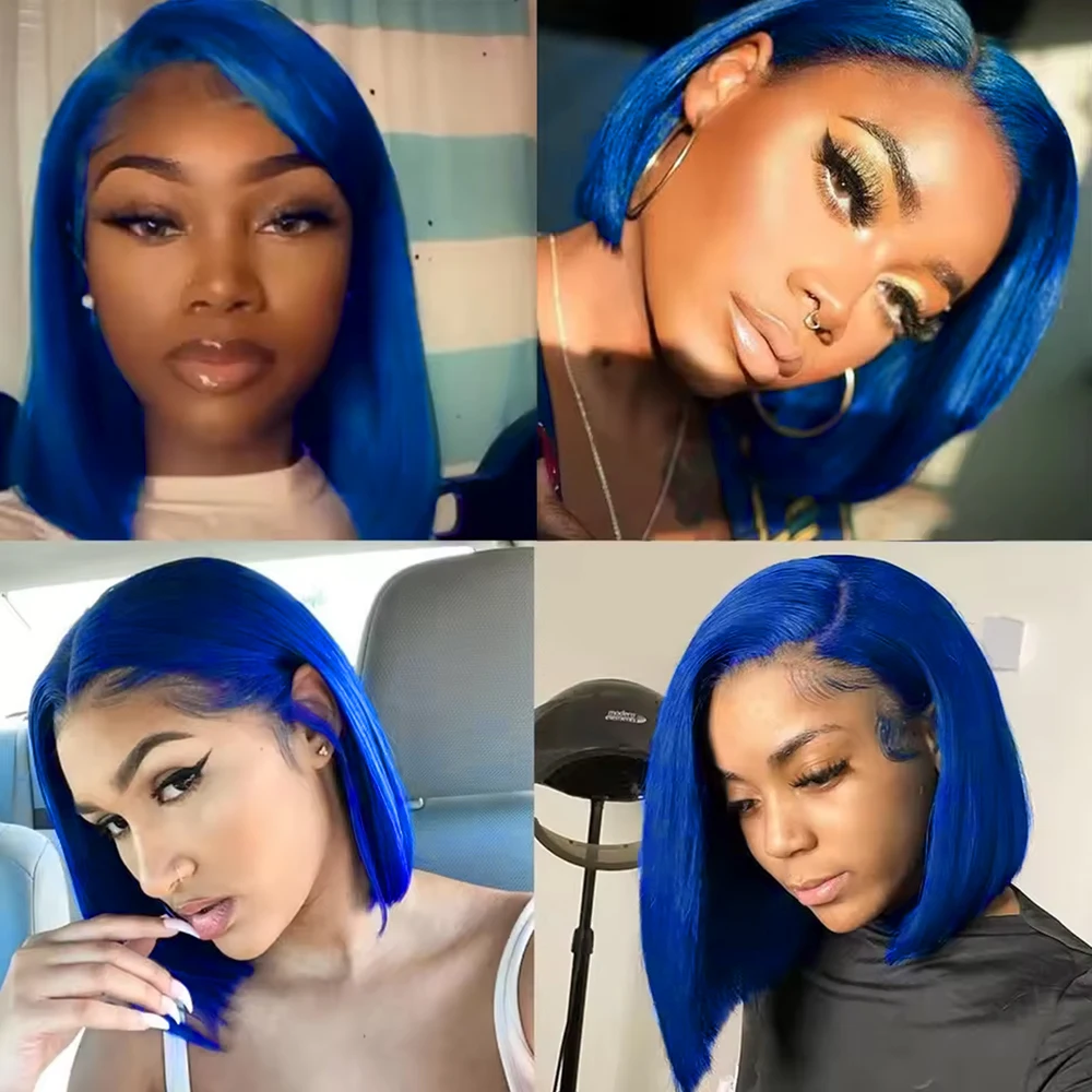 Blue Shot Bob Human Hair Wigs 13X4 Lace Frontal Wig Human Hair Brazilian Hair Wigs For Black Women 180 Density - Image 5