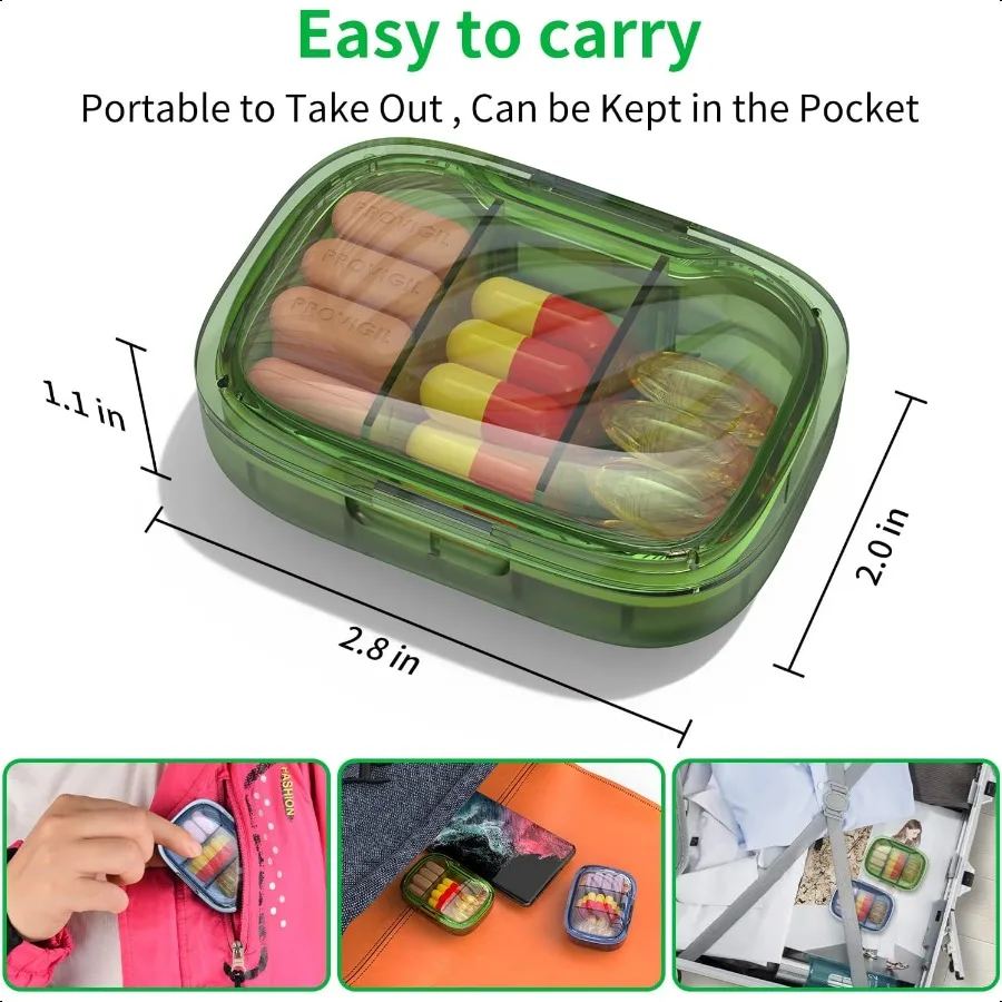 2er-Pack kleine Pillendose mit 3 Fächern, feuchtigkeitsbeständig, Reise-Organizer für Taschen, Geldbörsen, täglich, tragbar, Medikamenten-Vitaminbehälter