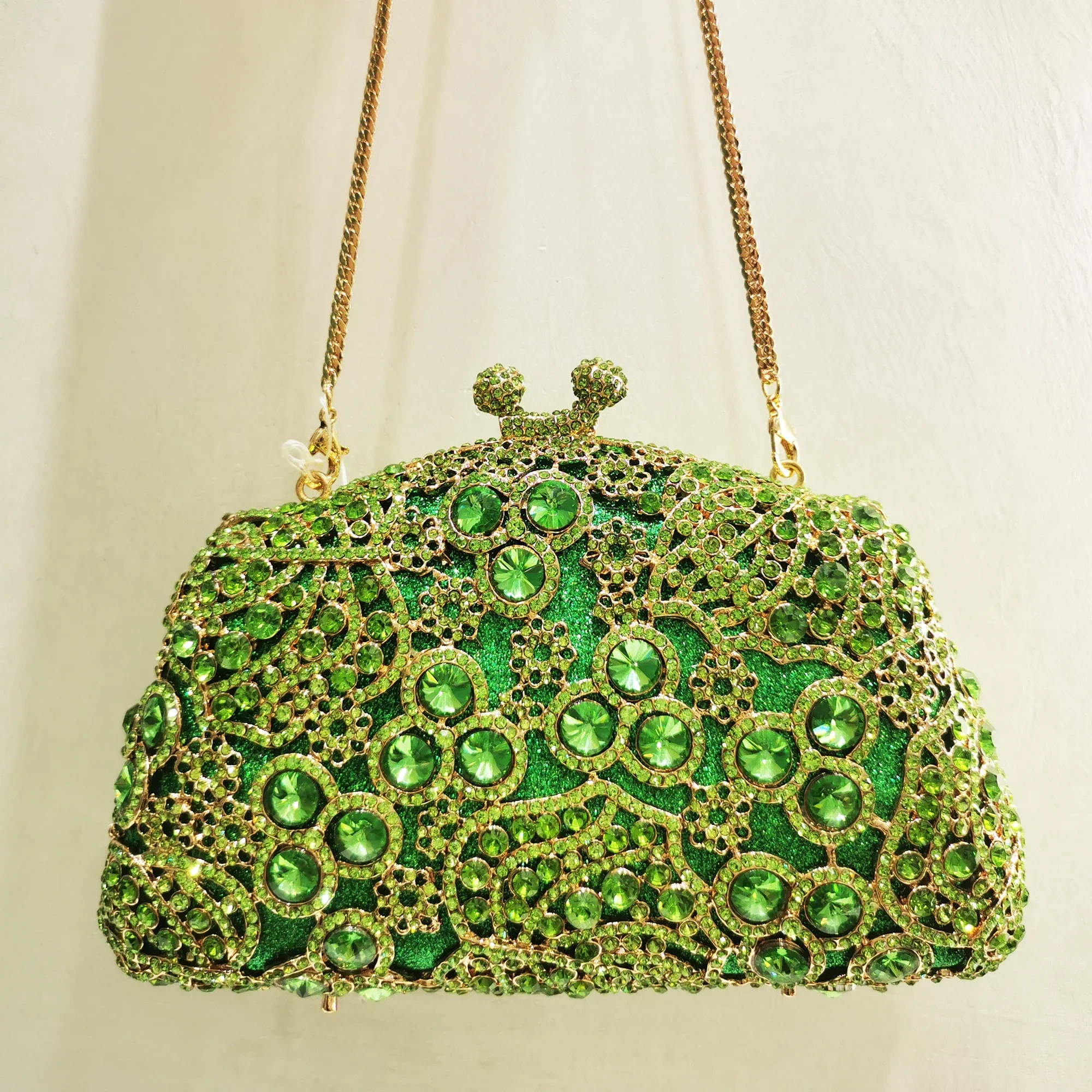 

New Arrival Green Hollow Out Flower Clutches Woman Bling Diamond Evening Bag Crystal Party Handbag Wedding Bridal Purse