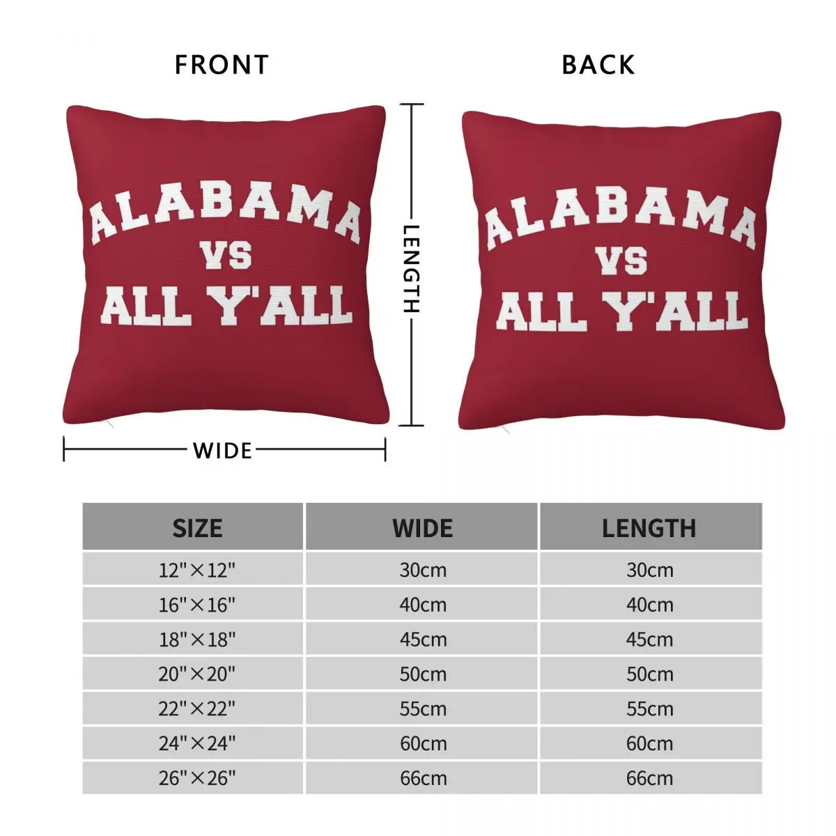 Alabama Vs All Y'all Square Pillowcase Pillow Cover Polyester Cushion Decor Comfort Throw Pillow for Home Car