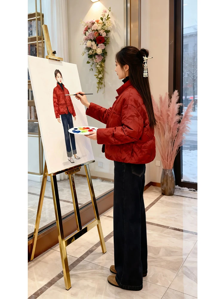 

New Chinese Sle National Trend Stand Collar Embroidered Cotton Jaet Women's Winter Small Size Pure Color Outerwear