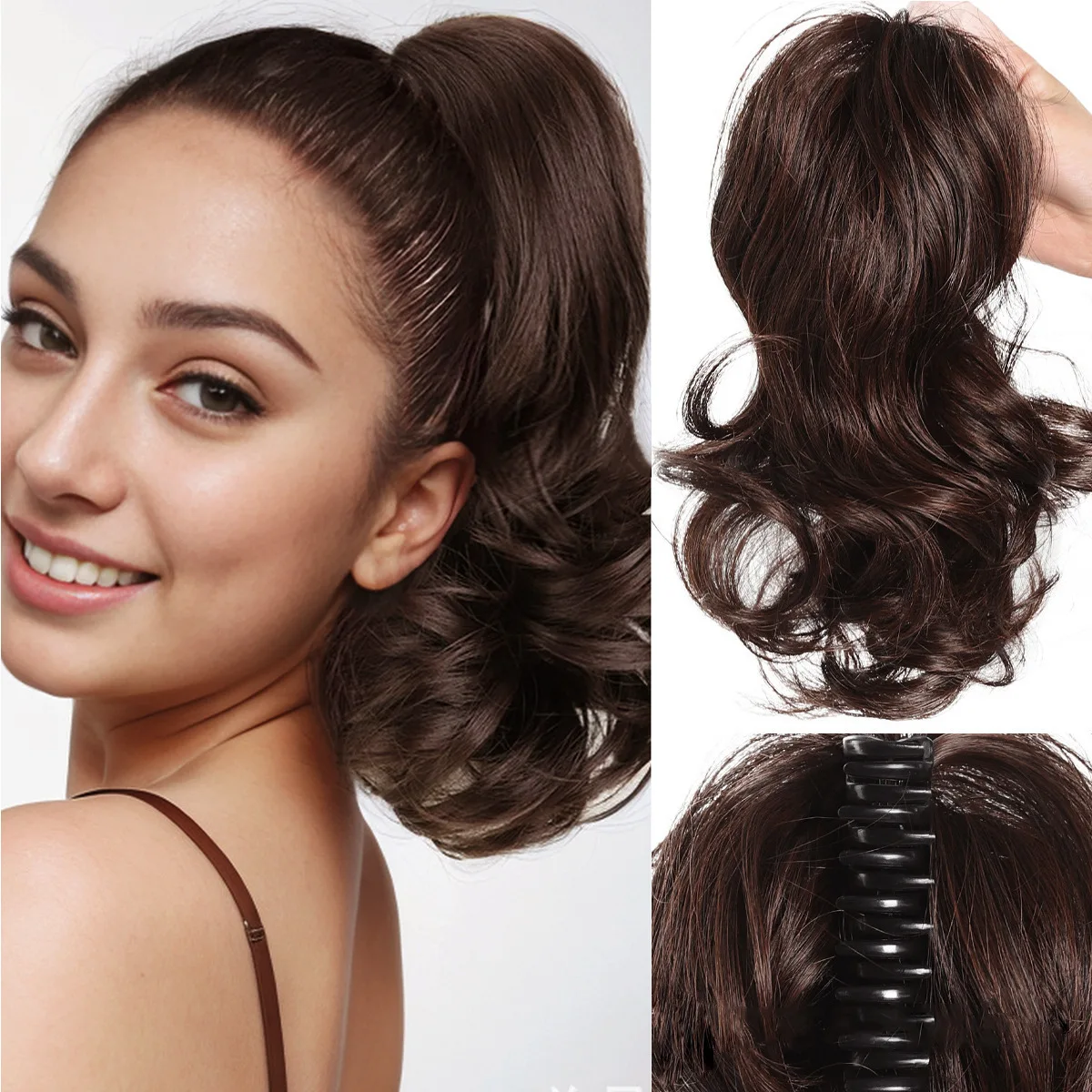 Grasp clip short curly ponytail small wave claw clip ponytail curly hair 25 cm tiger clip short curly ponytail Halloween cosplay