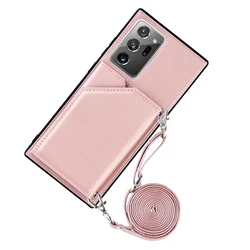 Strap Case for Samsung Galaxy A53 A33 A54 A14 S21 Plus S20 FE Note 20 S23 S24 Ultra Wallet Card Leather Crossbody Necklace Cover