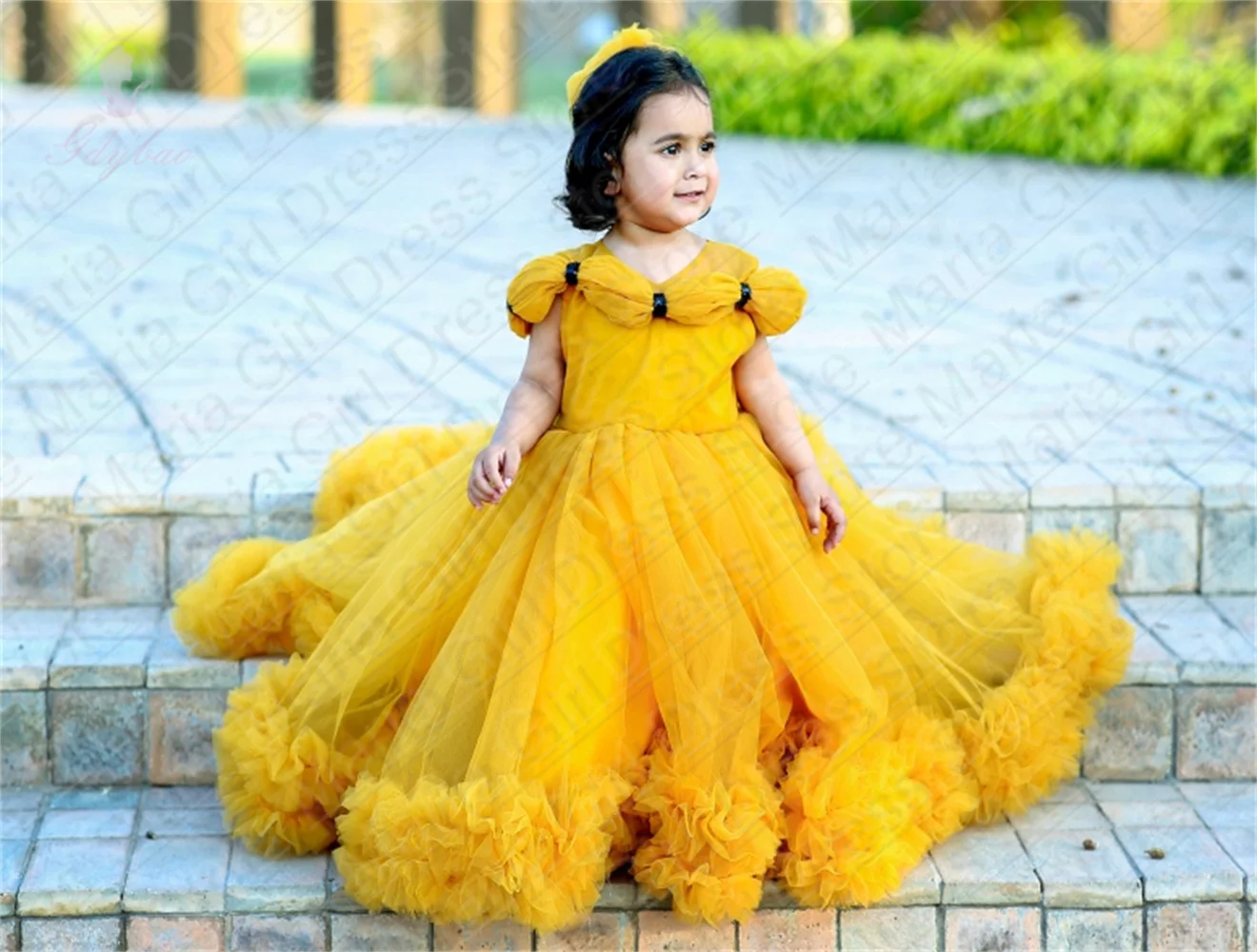 Luxury Cute Baby Girl Birthday Dress Short Sleeves Fluffy For Baptism Beauty Pageant Wedding Banquet Piano Playing