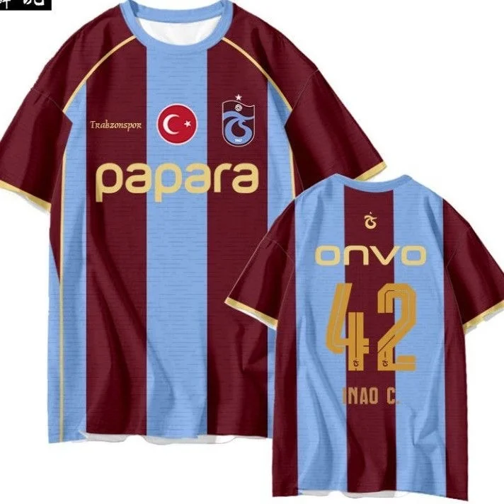 26-27 Türkische Superliga Trabzon Team Uniform Salah Fußballkleidung 3D Schnelltrocknend Kurzarm Heimtrikot Familien-Set – Detail 11