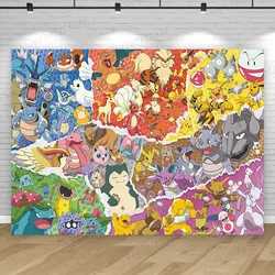 Happy Birthday Banner Pokemon LargeBackdrop Decoration Pikachu Kids Boy Baby Shower Pocket Monster Anime Background Props Poster