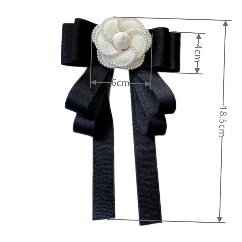 Women's Pearl Camellia Bow Tie Brooch Fashion Korean College Style Shirt Uniform Hotel Bank Suit Accessories Collar Flowers Pins