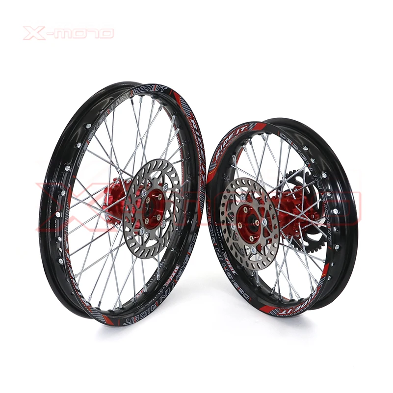 12/15mm Front 1.60-17 Rear 1.85-14 inch Alloy Wheel Rim with CNC Hub Sprocket and Disc for 125/140Dirt Pit bike 14/17 inch wheel