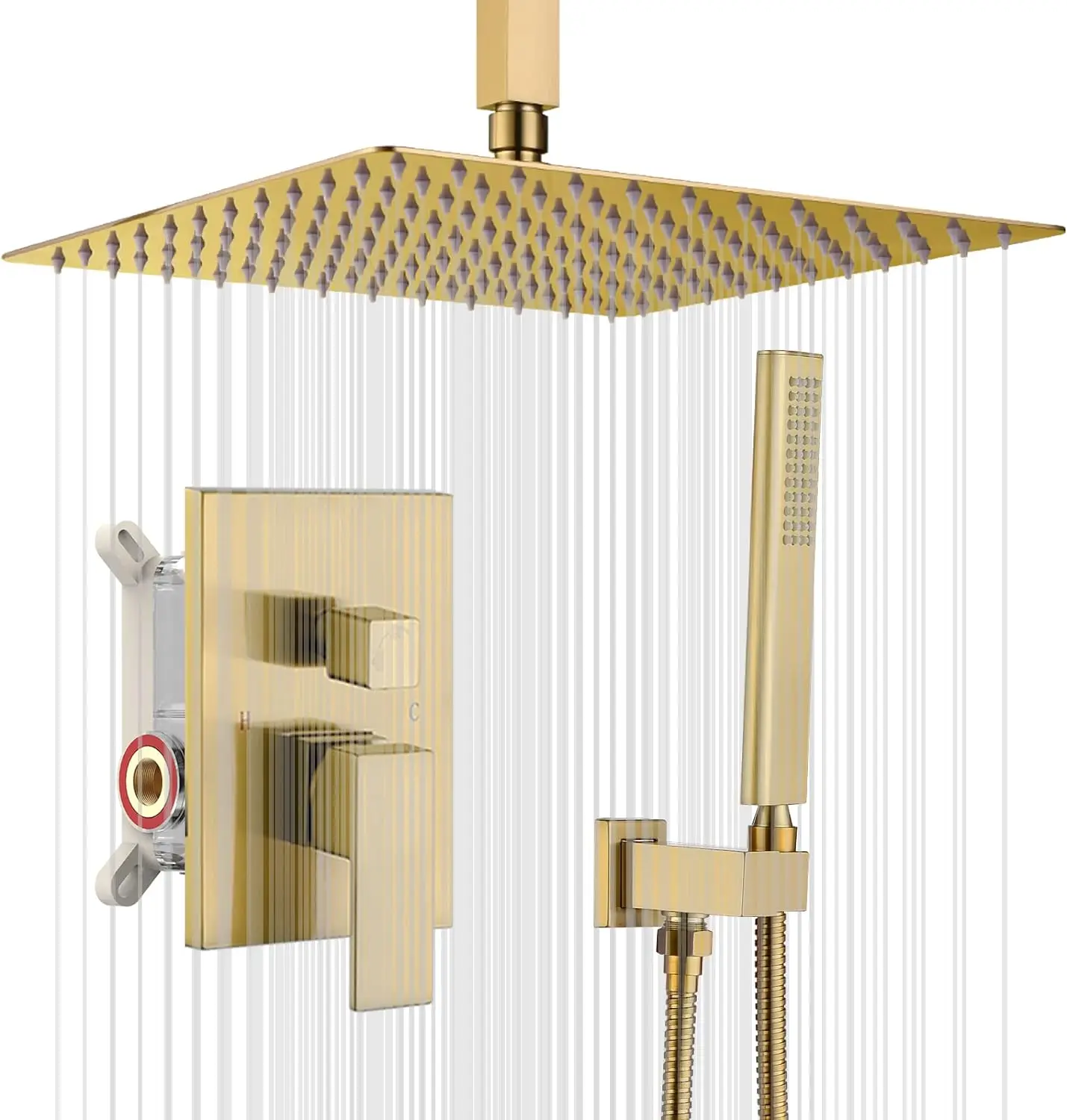 

Shower Head and Handheld Bathroom Brushed Golden Shower Set Contain Shower Faucet Mixer Brush Gold Trim Kit (Valve Included)