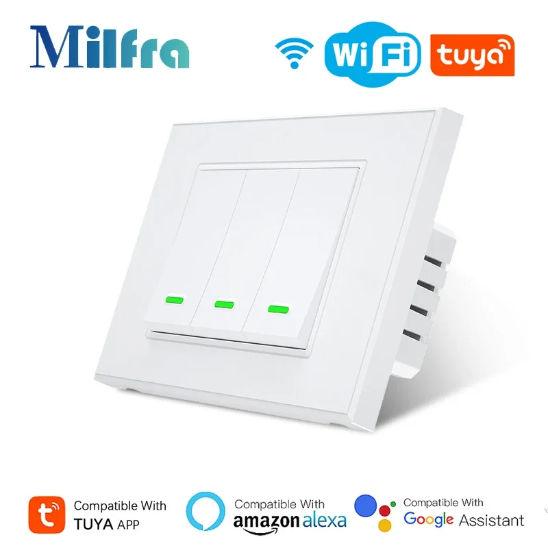 

Milfra Smart Wi-Fi Switch IT KR Стандартные беспроводные домашние настенные кнопки 1/2/3 Gang Timer Голосовое управление для Alexa Google Home