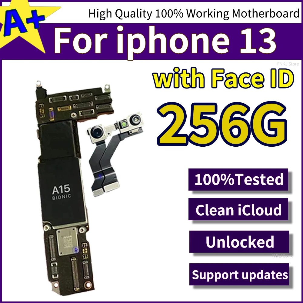 Mainboard Good Working Clean iCloud For iPhone 13 Motherboard with Face ID Support iOS Update Logic Board Unlocked Fully Tested