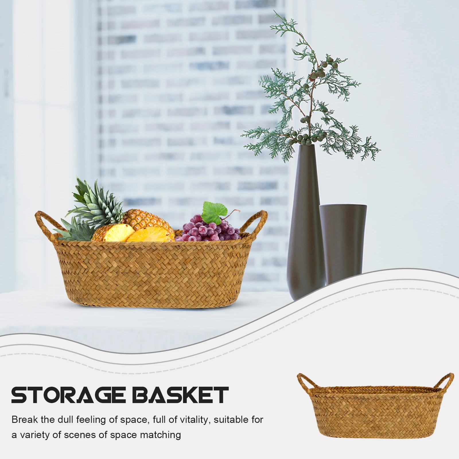 

Woven Storage Basket Grass Mat Material Large Space ganizer Hollow Design Desktop Container Box Decorative Elegant House