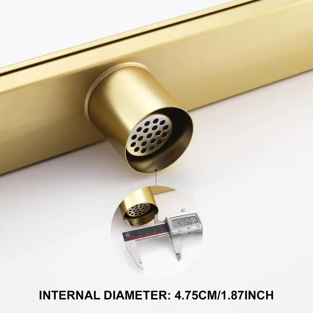 24-Inch Brushed Gold Linear Shower Drain with Tile Insert and Hair Strainer