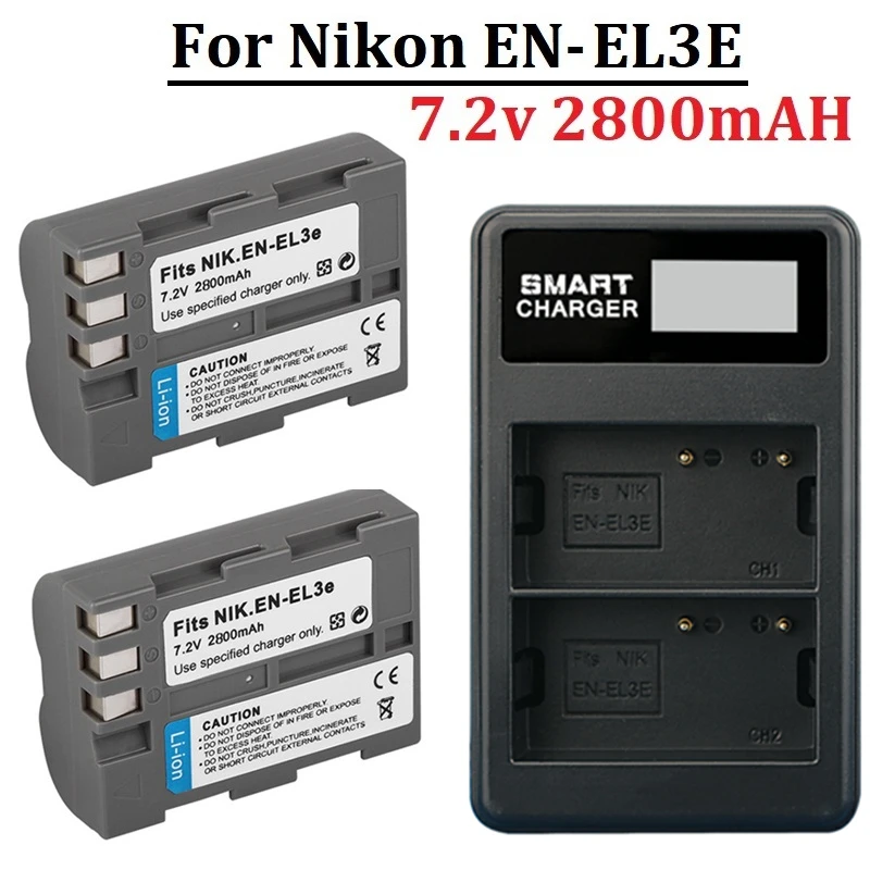 Original EN-EL3e EN EL3e ENEL3e Battery and charger for Nikon ENEL3E EN EL3E D30 D50 D70 D90 D70S D300 Camera Batteries 2800mah