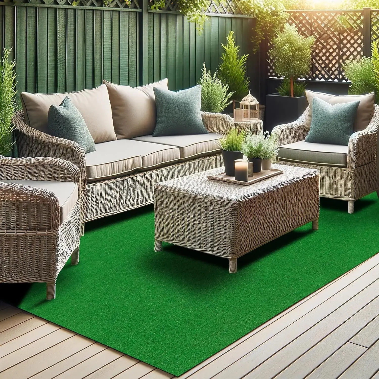 Waterproof Artificial Grass Outdoor Rug 7'10" x 9'10" with Drainage Holes - Easy Clean Patio Lawn Carpet