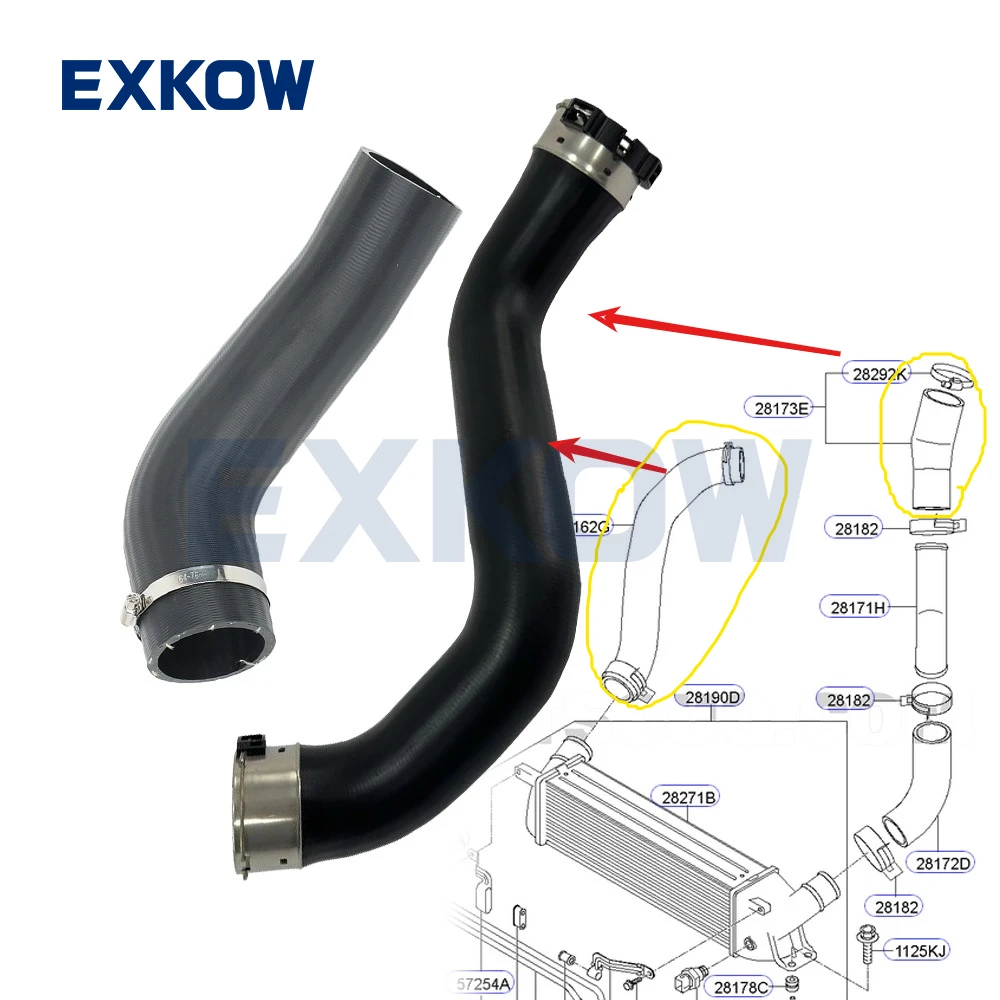 

2 шт. впускной и выпускной шланг интеркулера подходит для Hyundai H-1 2007-2015 28160-4A704 28173-4A710