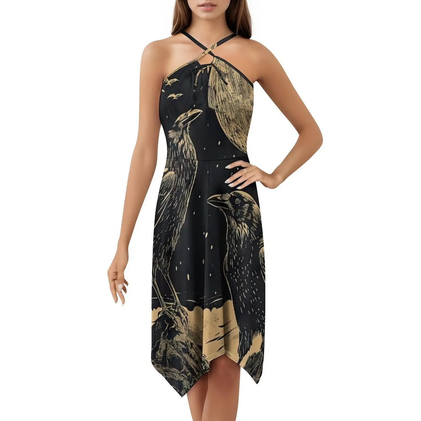 فستان Odin'S Ravens (المتنوع) ملابس هيب هوب للسيدات ملابس الشارع مطبوعة برسومات جرافيك ملابس الحفلات والنوادي Ravens Huginn and Muninn Odin Ravens #5