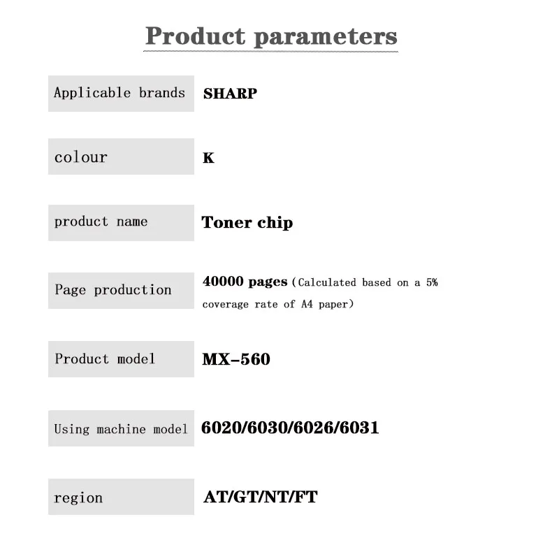 MX-560 GT AT FT NT 40K Toner Chip  Toner Cartridge Chip for SHARP  MX-M364/M464/M564/M365/M465/M565