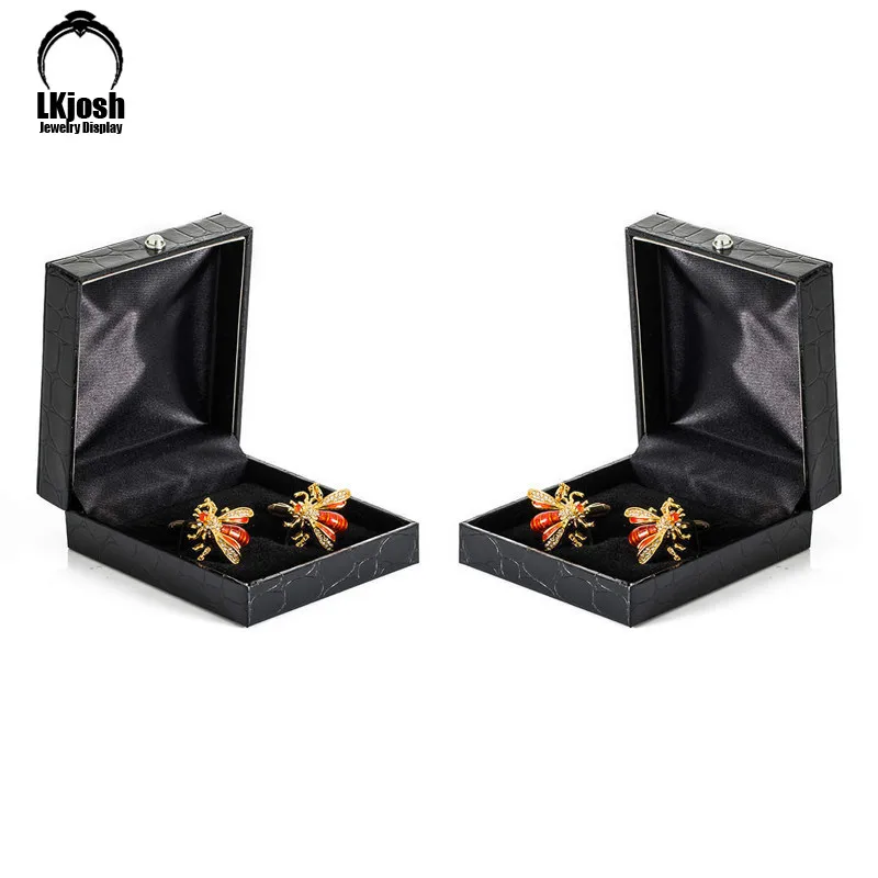 Premium Black PU Leather Cufflink Box with Crocodile Pattern Men's Shirt Cufflink Handbag Cufflink Flip Storage Box