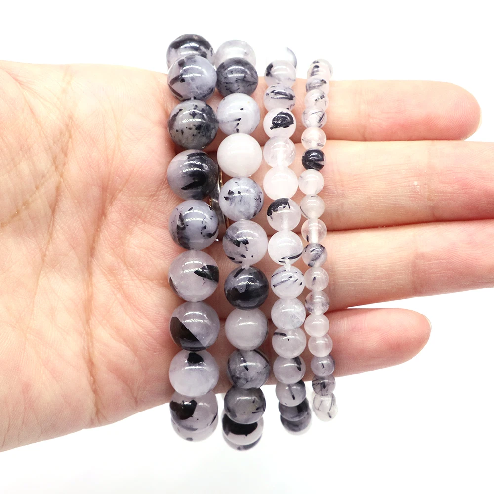 Beaded Bracelet Natural Stone Bead Black Quartz Rutilated Healing Energy Women Men Yoga Chakra Jewelry Couple Gift 4/6/8/10mm