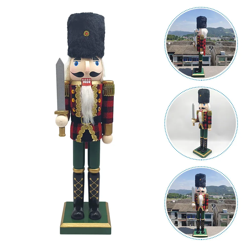 

Nutcracker Christmas Decor Wooden Soldier Figure Royal Style Festive Plaid Desktop Ornament Xmas Supplies