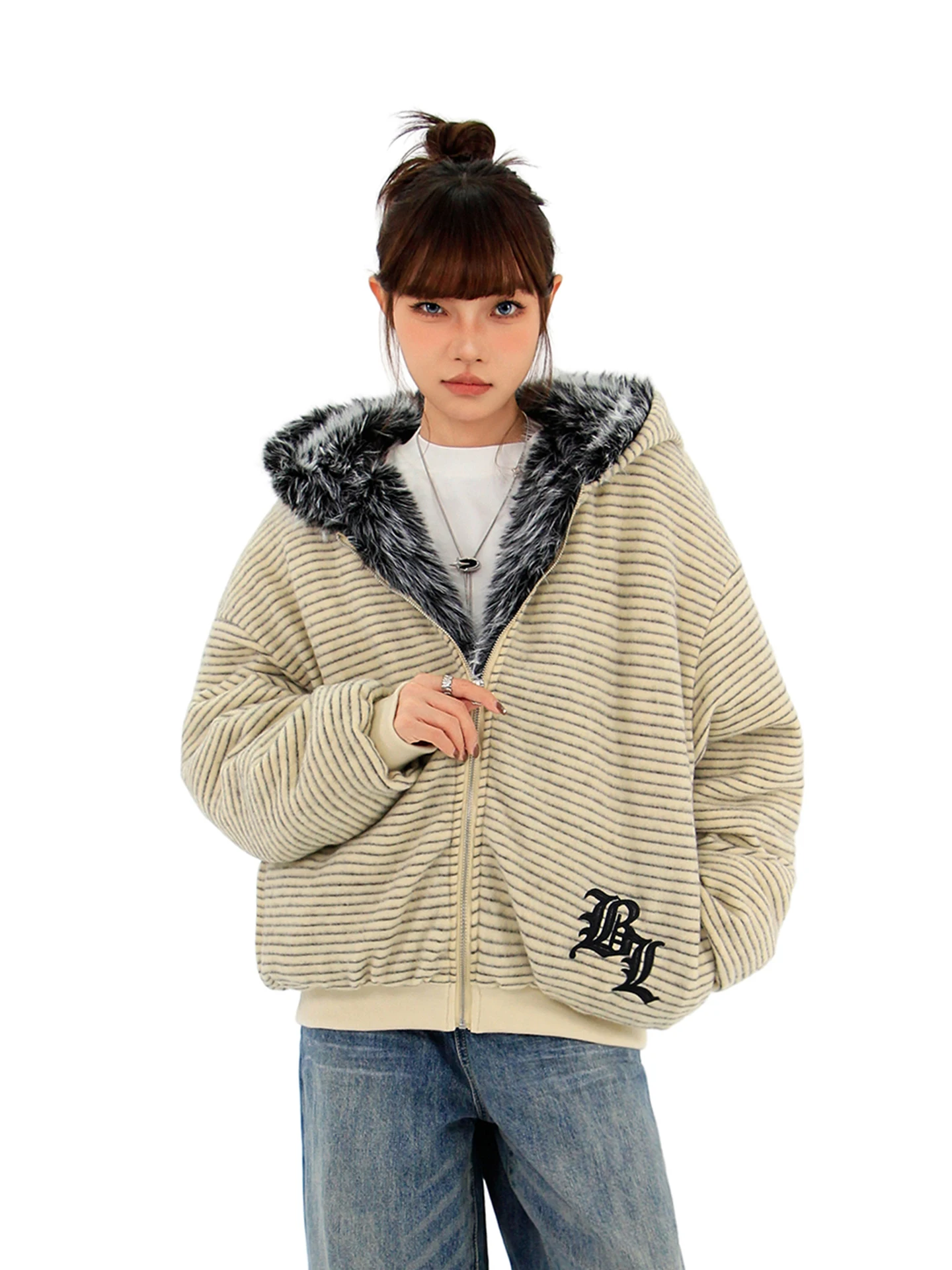 

Hygge Chen American Retro Hooded Rabbit Ear Fur Collar Mountain Eagle Jaet Men's Autumn Winter New Sle Cotton Coat