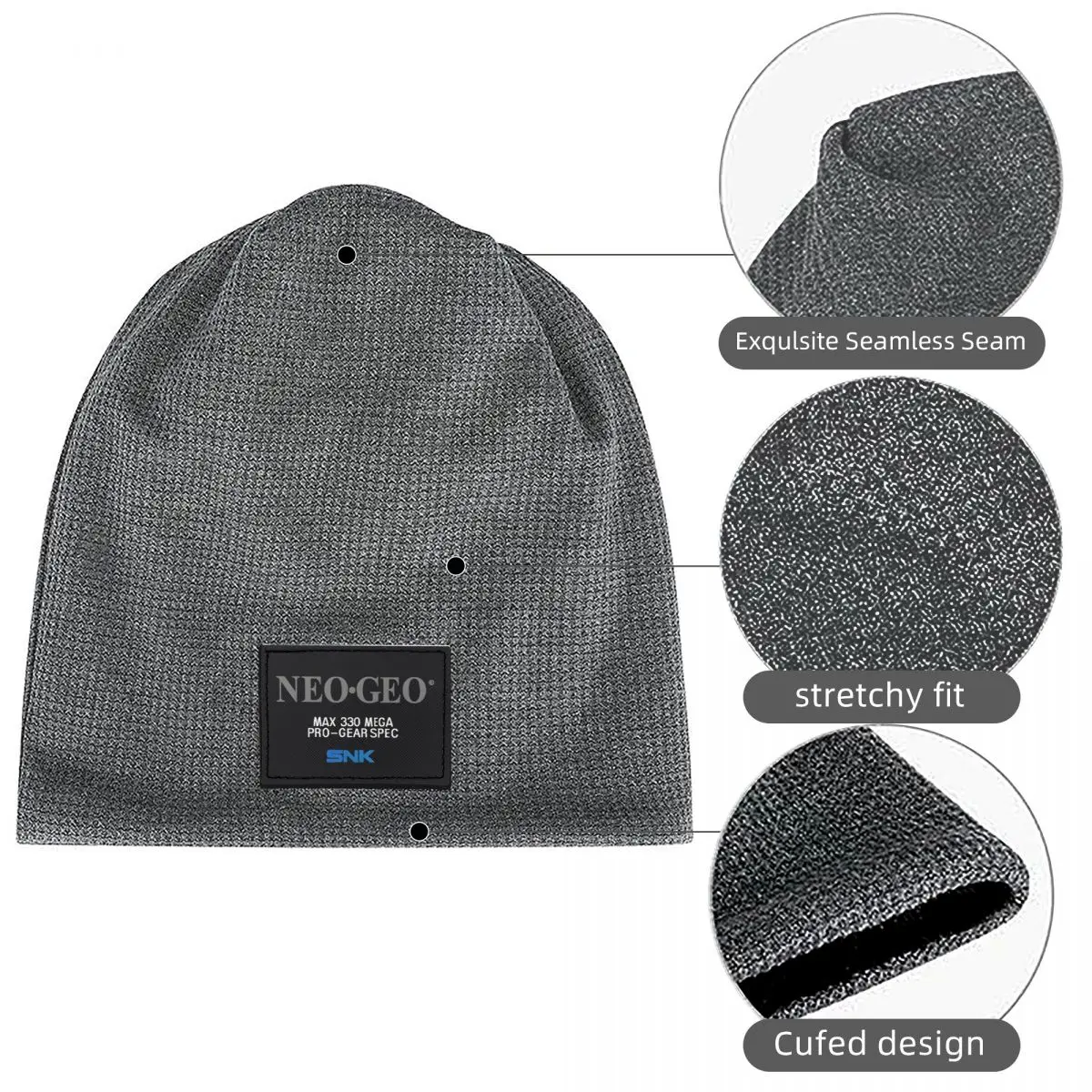 Neo Geo Logo Neogeo Arcade Waffle Knit Fleece Lined Beanie with PU Leather Patch Unisex Warm Winter Soft Cap