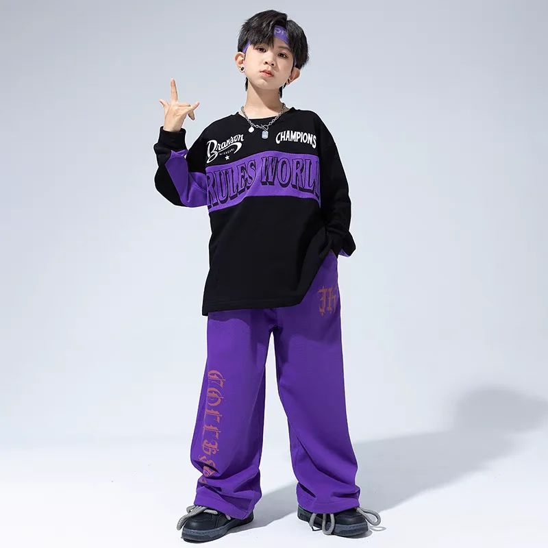 Ropa de Hip Hop para niños y niñas, Tops sueltos de manga larga, pantalones, traje de actuación de Jazz, ropa de escenario, trajes de moda