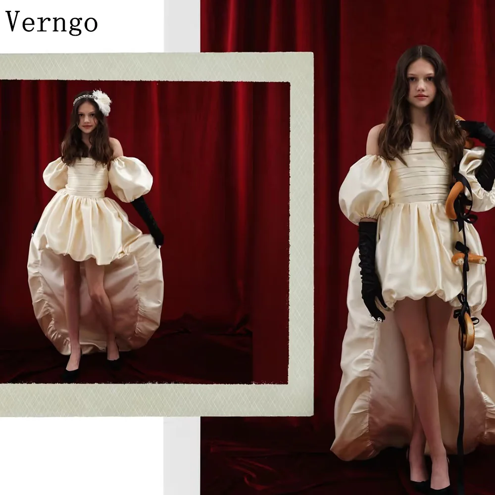 

Атласное мини-платье Verngo lvory для девочек с цветочным узором, с открытыми плечами, с коротким бантом, платья для дня рождения, платья принцессы, платья для знаменитостей, на заказ