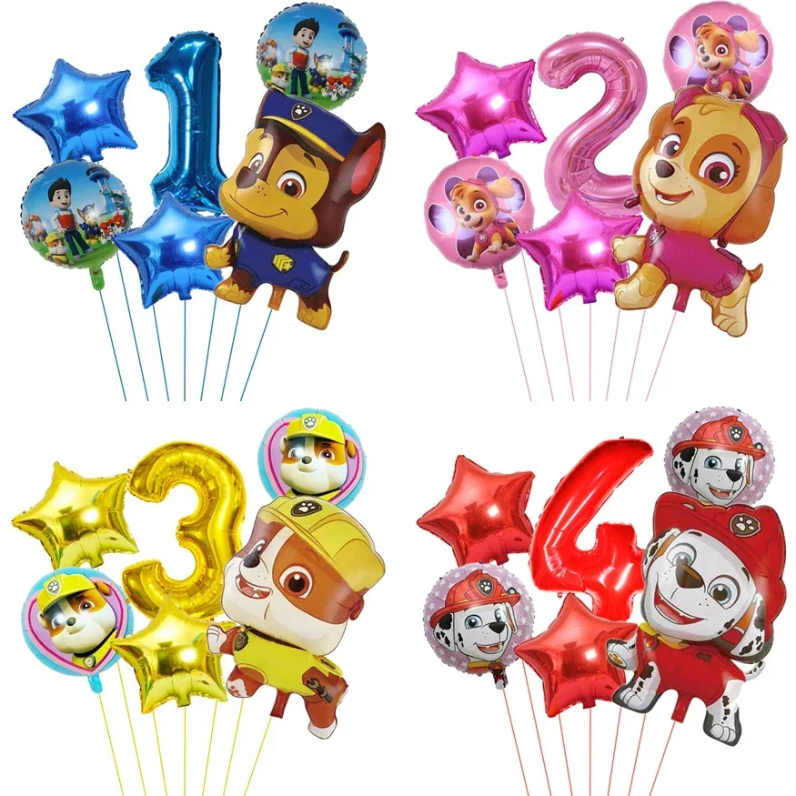 6 ชิ้นการ์ตูน Paw Patrol Theme ฟอยล์บอลลูนจํานวนบอลลูนเด็กวันเกิดตกแต่งของขวัญเด็ก Party Chase Skye บอลลูน