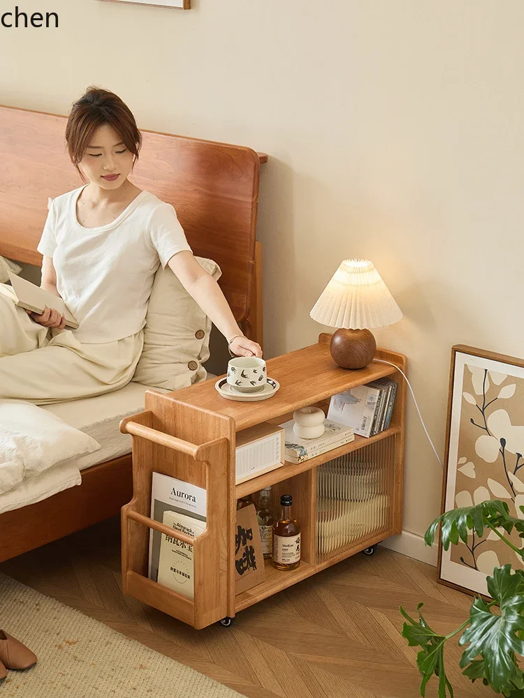 H5.25 solid wood trolley can move the living room side sofa side cabinet small household