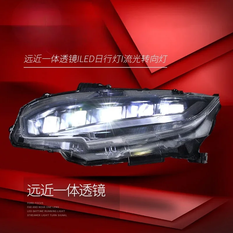 Suitable for 16-20 Honda 10th Generation Civic Headlight Assembly Modified Lens LED Headlight Streamer Turn signal Hatchback