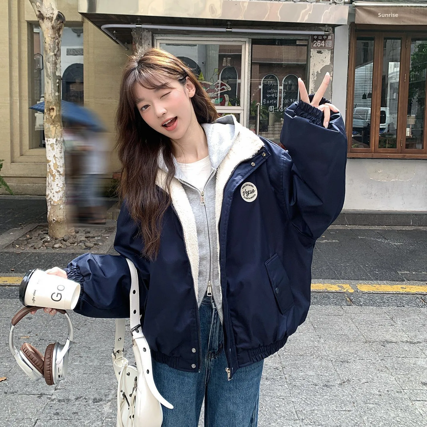 

Loose Slimming Embroidered Polo Collar Cotton Coat Breathable Comfortable Outer Thickened Fleece Women's Jacket Autumn Winter