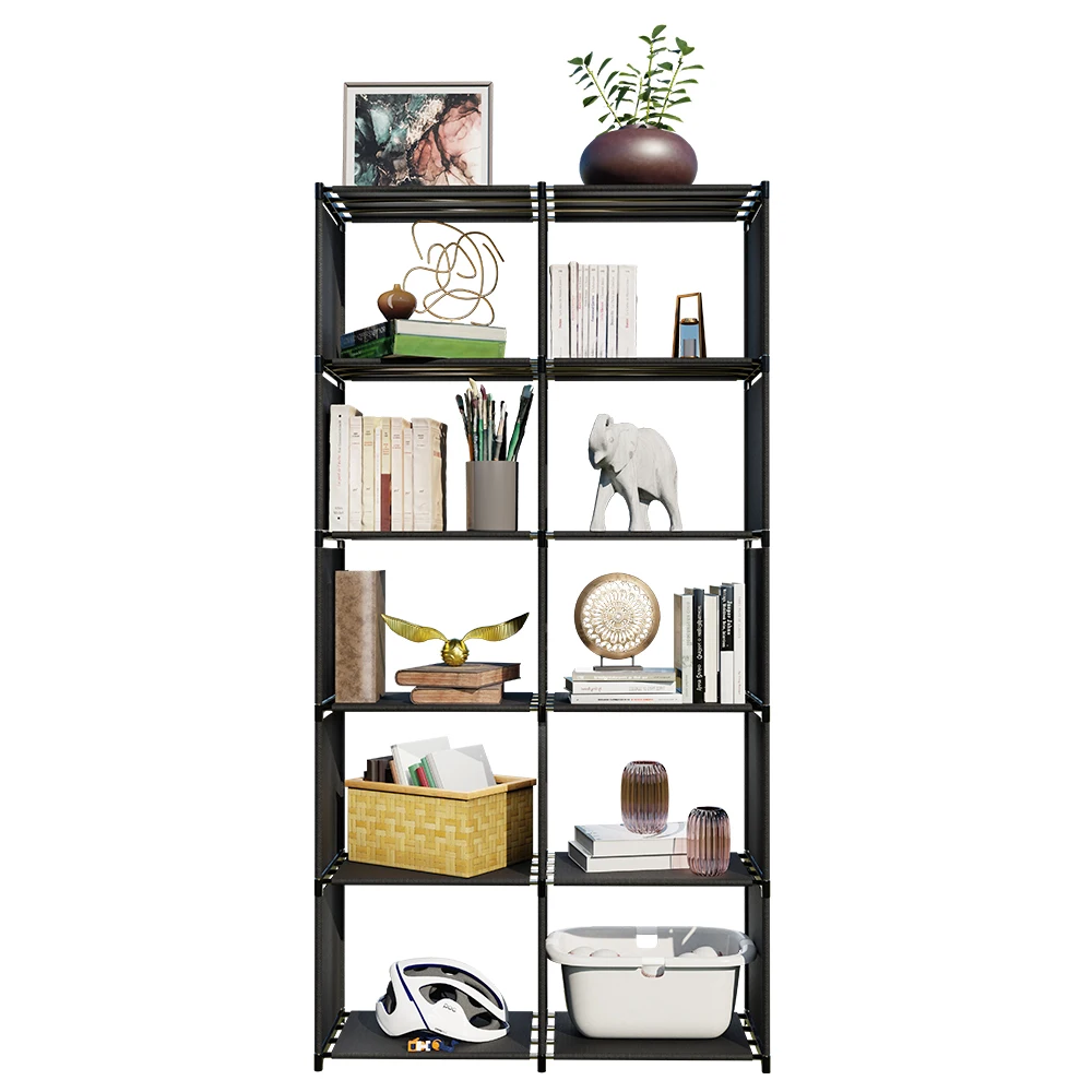 6-Tier Freestanding Bookshelf with Double Rows 10-Compartment Wardrobe Storage Organizer for Bedroom Living Room Office image 6