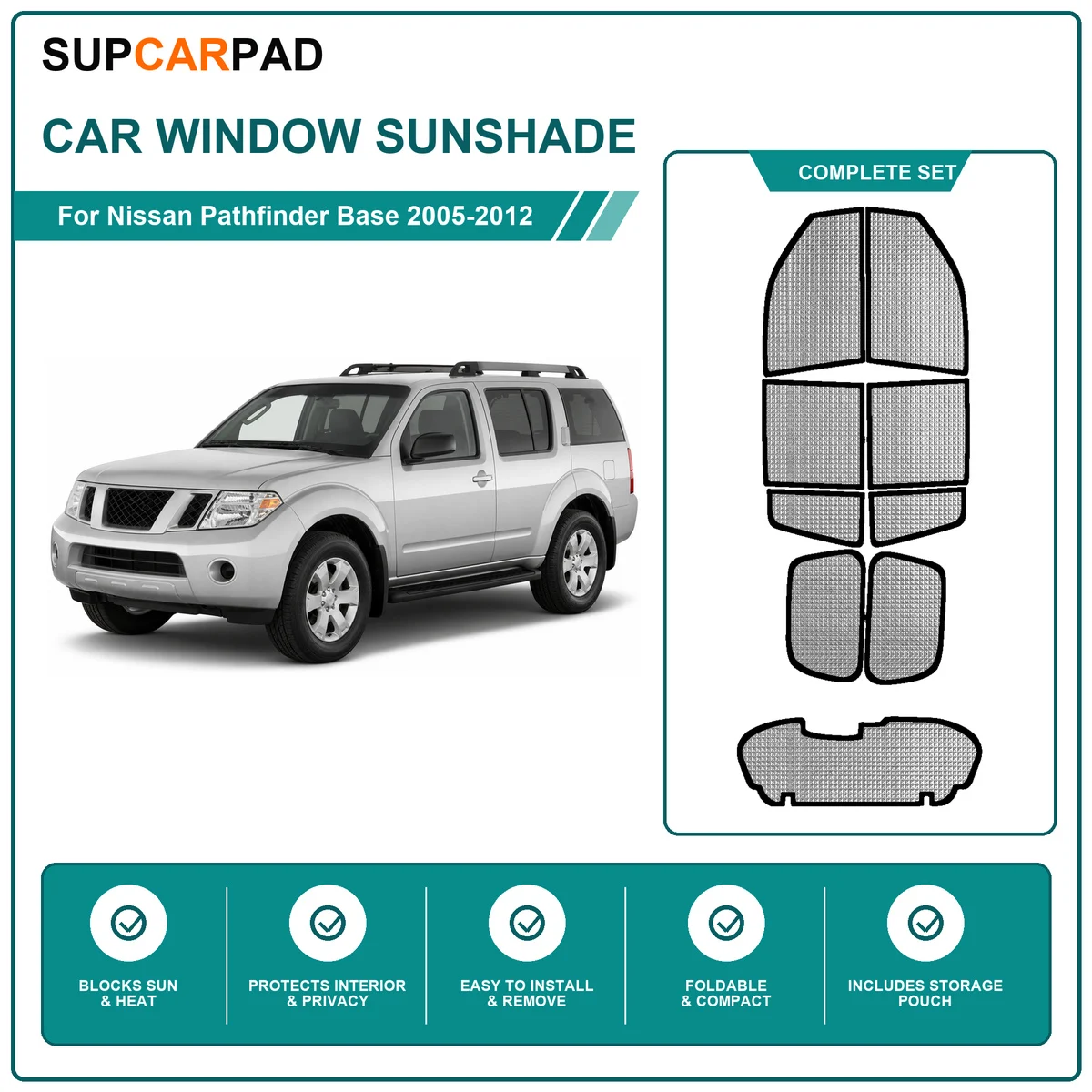 For Nissan Pathfinder Base 2005-2012 Full Set Car Window Sunshades UV Block Privacy Heat Insulated Foldable Car Curtain