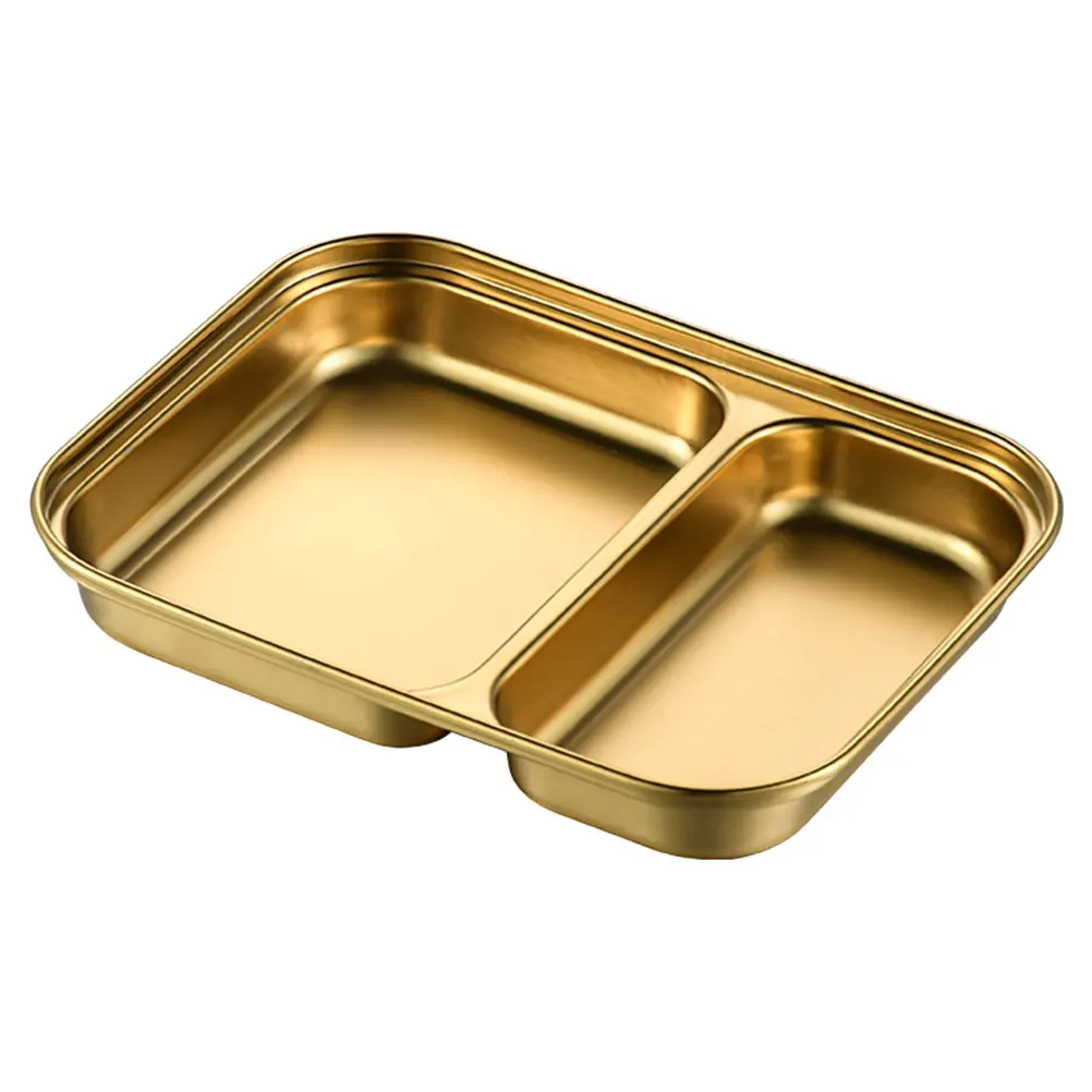 

Creative Design Snack Serving Style Food Display Plate Stainless Steel Microwave Safe Golden Color for Family
