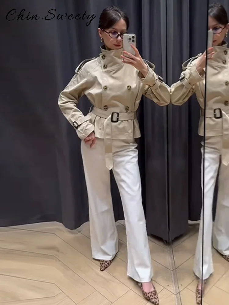 Trench-Coat froncé à lacets pour femme, couleur unie, ample, revers, manches longues, vestes, printemps-automne, manteaux de trajet, nouvelle collection 2025