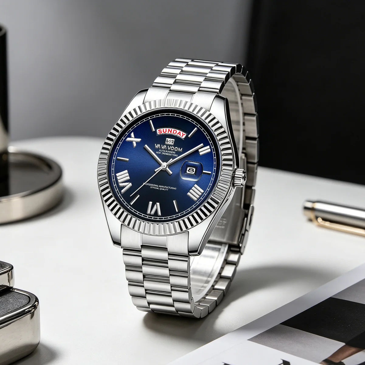 

Business Men Watch 41mm Pilot Series Stainless Steel With Roman Scale Quartz Clock Suitable Travel Decoration Luxury Watches Men