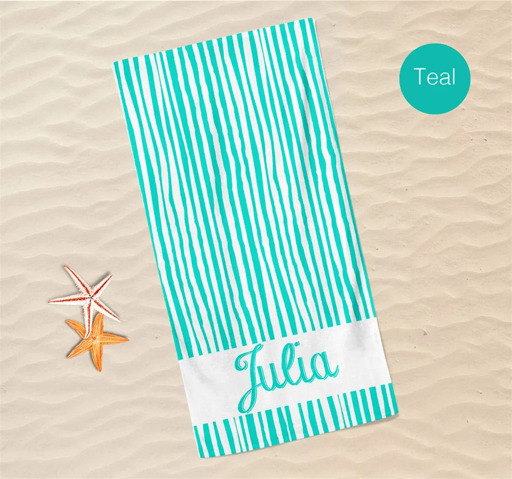 Extra Large Striped Custom Name Beach Towel Personalized Microfiber Pool Swim Bath Towel Vacation Birthday Gift For Kids Adults