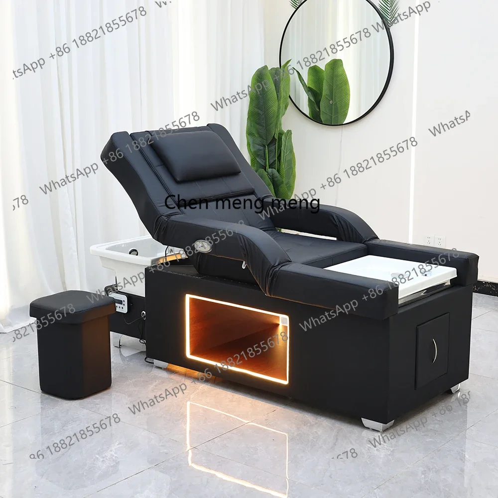 02A Head SPA Salon Hair Washing Bed Shampoo Bed Thai Massage Table Barbershop Commercial Furniture with Foot Bath Basin