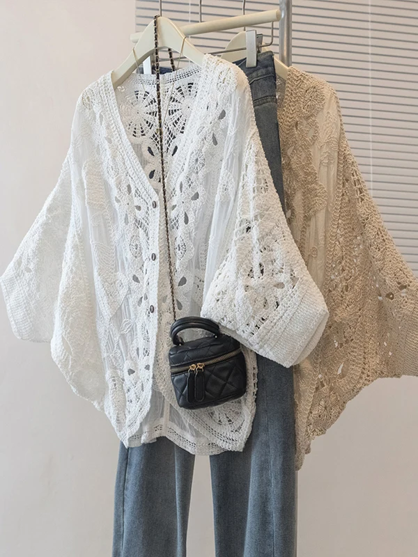 

Ele ажурный кружевной свитер, женский свободный кардиган больших размеров, топ в Корейском стиле, лето 202, Новое поступление