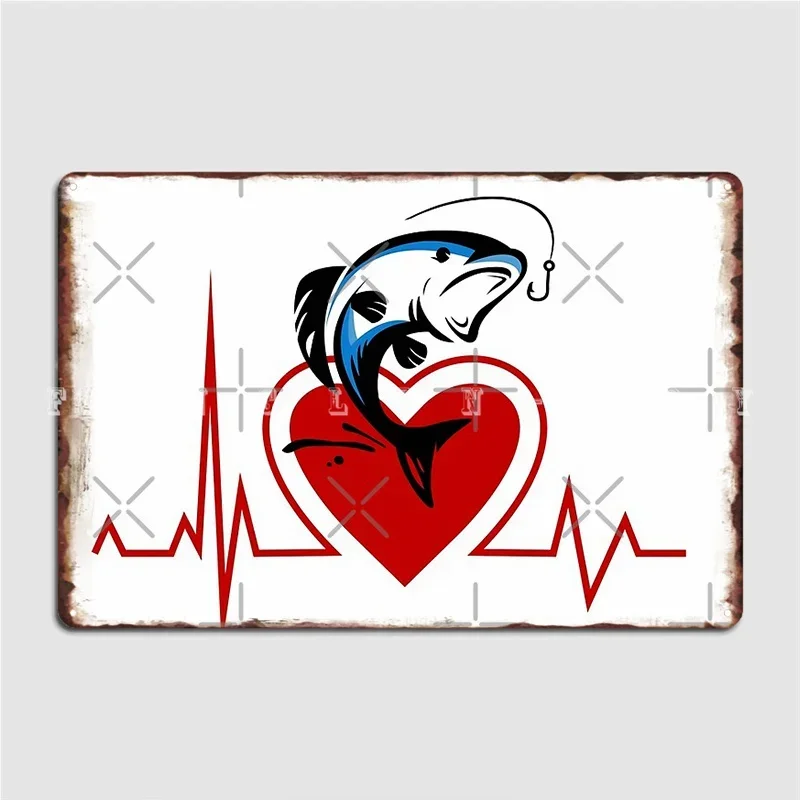 Fishing Hook Heartbeat Metal Plaque Poster Wall Cave Mural Funny Wall Decor Tin Sign Poster